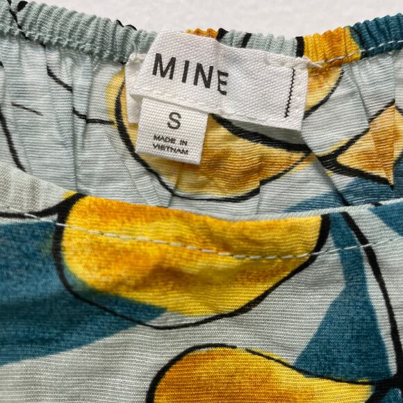 Mine for Anthropologie Blue Yellow Leaf Print Tiered Baby Doll Style Tank Size S - Picture 4 of 5